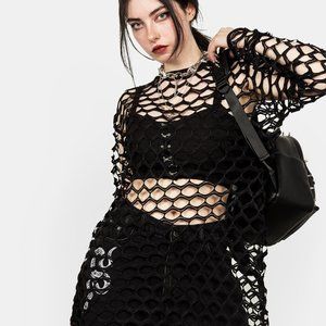 Disturbia Oversized Fishnet Long Sleeve Snare Wide Mesh Top, Women's UK 20